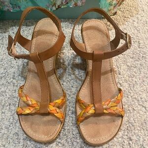Braided Leather Sandals - Brown and Orange